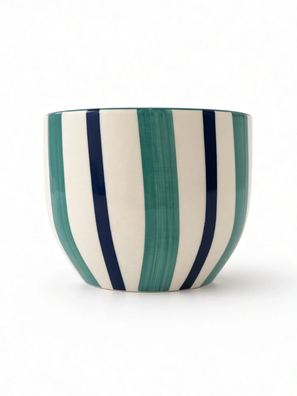 Luna & Sage Hand Painted Striped Ceramic Mug Teal Navy NWT